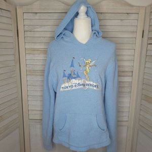 Japan Tokyo Disney Resort Rare Tinkerbell Blue Sweater Medium Flawed Fleece Cozy